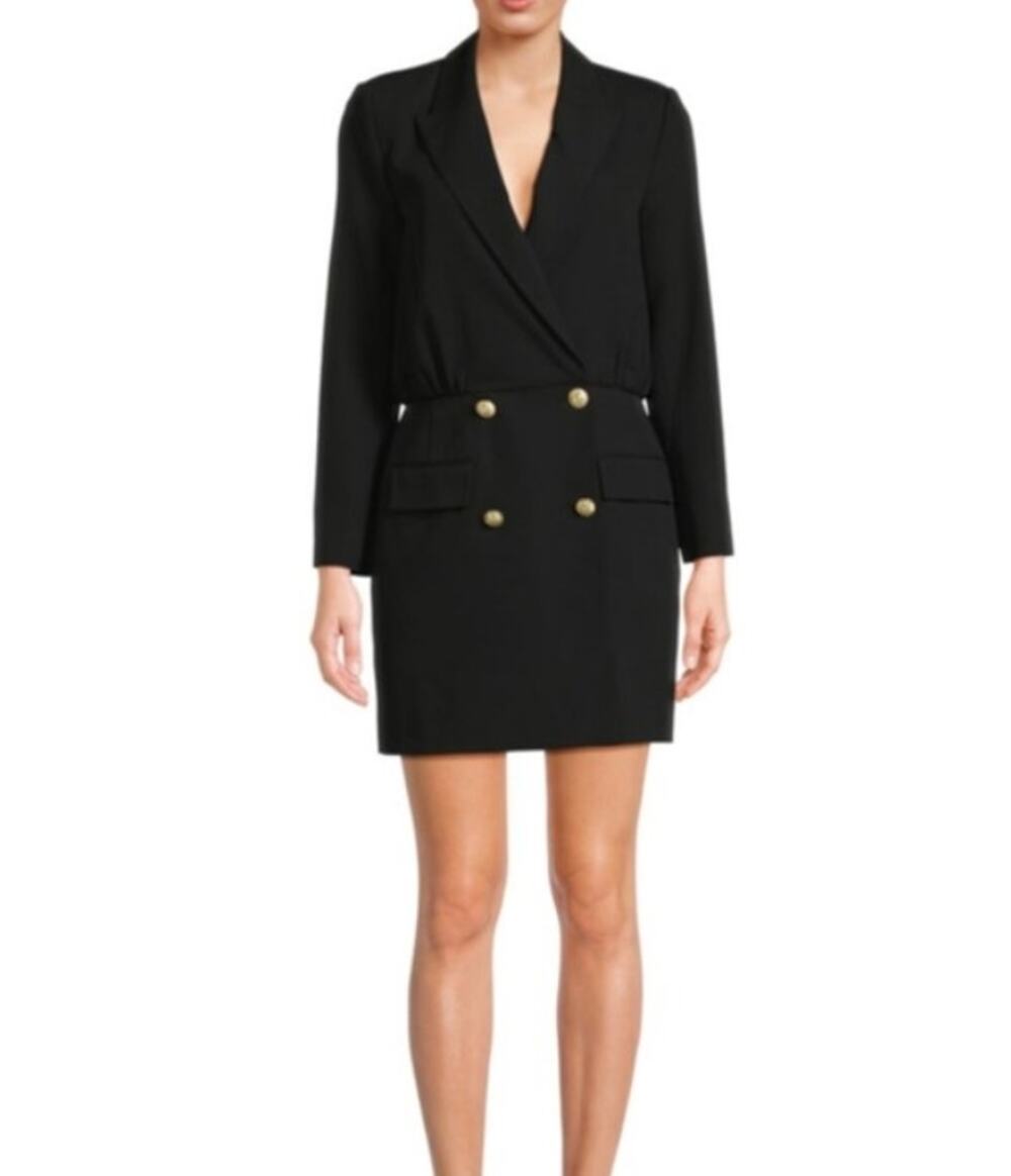 DEREK LAM 10 Crosby Chiara notched lapel classy black gold blazer lbd mini dress